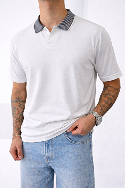 İLKCET MODA Ανδρικό ελαστικό μπλουζάκι με λεπτομέρεια στο γιακά