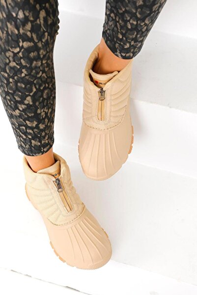 Beyond Kadın Bej Tunder Faylon Fermuar Detaylı Bot 4cm BYNDFAY07