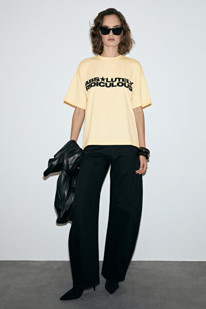 GRIMELANGE TAMBEZA Tricou galben pentru femei, 100% bumbac, țesătură moale, c...