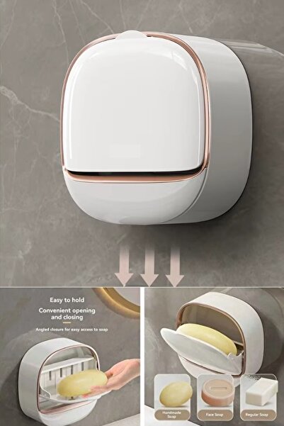 Kitchen Beauty Yapışkanlı Hazneli Kapaklı Katı Sabunluk Kendinden Boşaltmalı ...