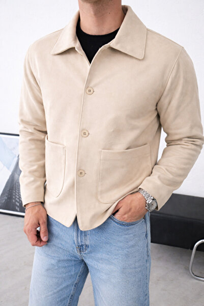 İLKCET MODA Mevsimlik Süet Krem Kısa Erkek Ceket