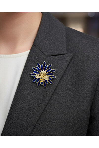 modamira Arı Detaylı Papatya Broş – Lacivert – 3,5 cm Çap