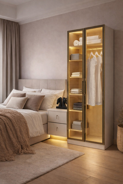 eos mobilya Sensörlü LED’li Alüminyum Çerçeve Reflekte Cam Kapaklı Gardırop –...