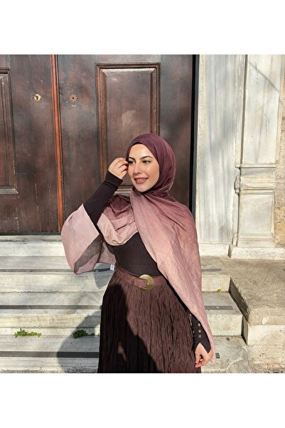 Dielle Kızıl Kahverengi Degradeli Dubai Kraş Şal