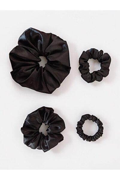 BeyzHal مجموعة مطاطات شعر ساتان سكرانشي مكونة من 4 قطع باللون الأسود للنساء -...