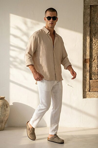 MADZEYMODA Premija Erkek Bej Gömlek LS-19832