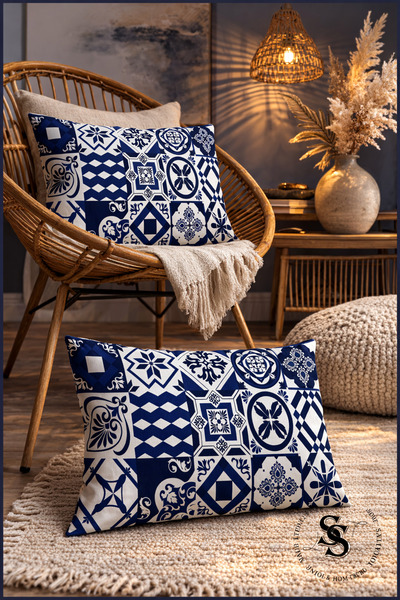 SasoHome Ορθογώνιο κάλυμμα μαξιλαριού 2 τεμαχίων με απλό μοντέρνο σχέδιο μπλε...