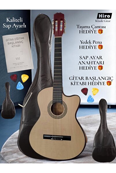 Gitar Kaliteli Klasik Hino Taşıma Çantası ve Pena Hediyeli Doğal Ahşap Renk