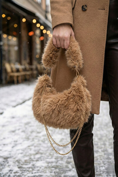 VivazzaLuxe Vintage Peluş Kürk Model Tote Bag Kadın El, Omuz, Çapraz Çanta