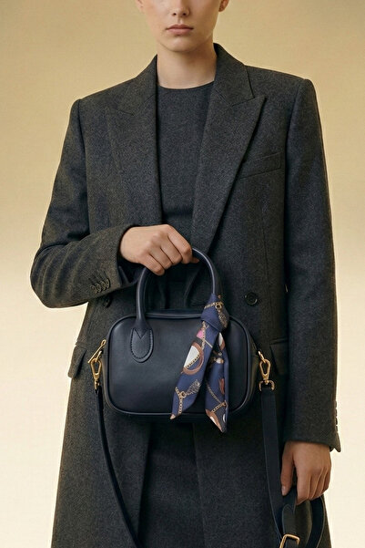 Women's Minimal Leather Hand, Shoulder, Crossbody Bag with Scarf Detail