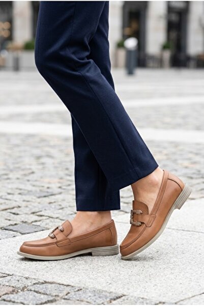 Mammamia Kadın Deri Casual Ayakkabı-Alçak Topuk- Klasik Tarz-Taba Kahverengi ...