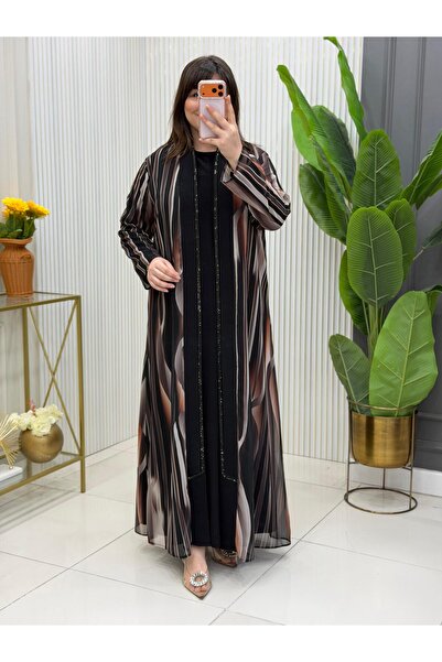 Modam Bella Plus Size Striped Patterned Stone Dress