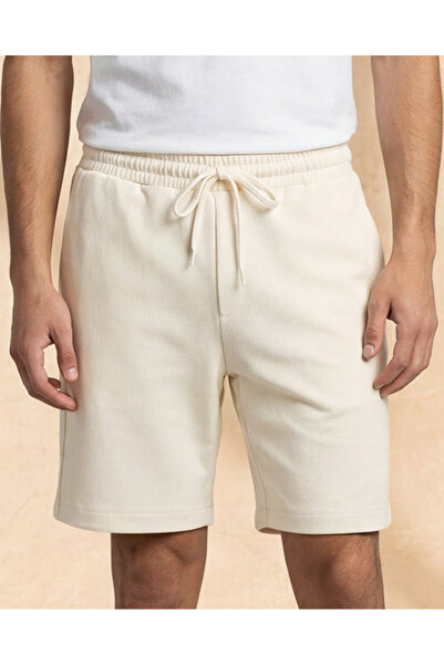 REDTAG Men Ivory Interlock Lounge Shorts