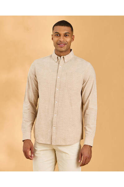 REDTAG Men Beige Dobby Cotton Shirt