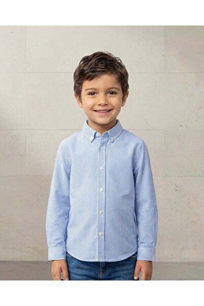 REDTAG قميص أكسفورد أزرق مخطط بأكمام طويلة للأولاد