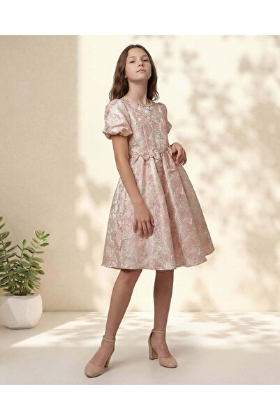 REDTAG Senior Girls Pale Pink Jacquard Dress