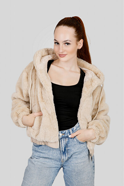 OEM Women's Faux Fur Hooded Winter Jacket - Cream