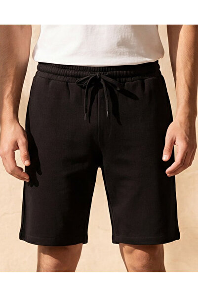 REDTAG Men Black Interlock Lounge Shorts