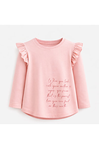 BALKABAĞI Ροζ μακρυμάνικο μπλουζάκι με βολάν στα μανίκια και λεπτομέρεια AlMo...