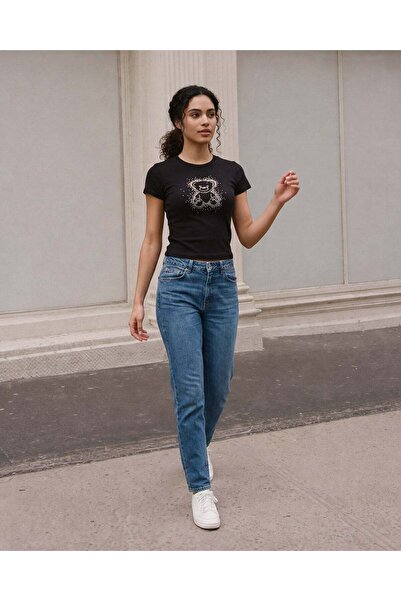 REDTAG Women Black Printed T-Shirt