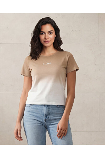 REDTAG Women Brown Placement Print Crew Neck T-Shirt