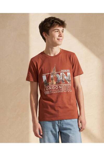 REDTAG Senior Boys Orange Printed T-Shirt