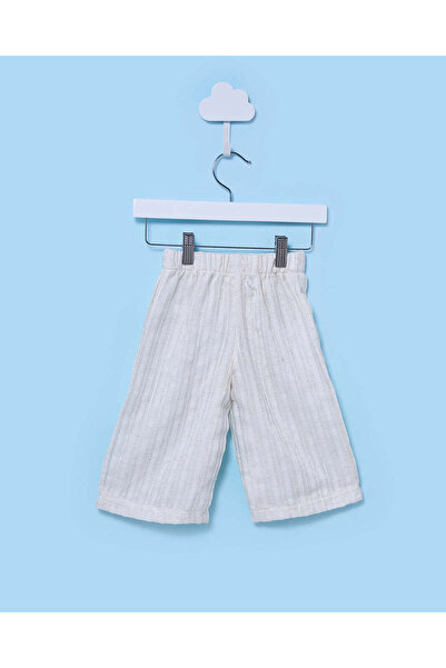 REDTAG Infant Girls Beige Striped Linen Wide Leg Trousers