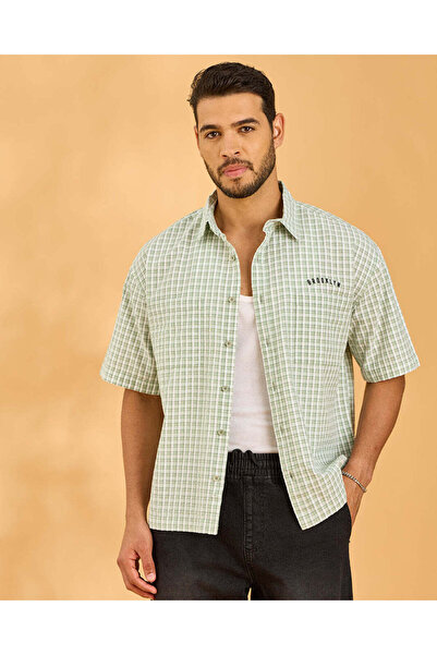 REDTAG قميص رجالي أخضر بنقشة مربعات دوبي