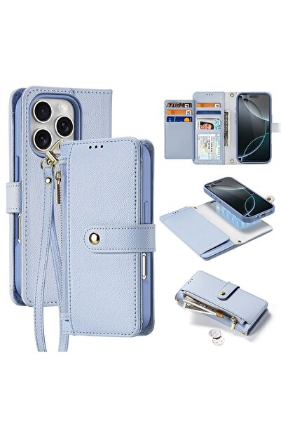 Dux Ducis Lawa Leather MagSafe Wallet Case iPhone 16 Pro Max Blue