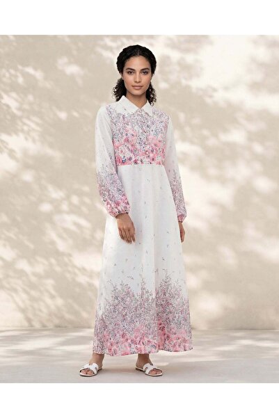 REDTAG Women White And Pink Printed Casual Maxi Dress