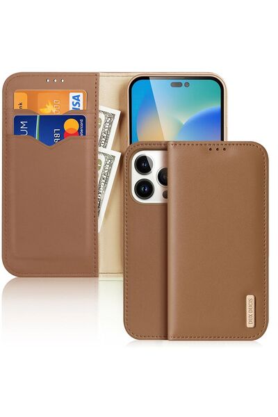 Dux Ducis Hivo Leather Flip Wallet Case RFID for iPhone 14 Pro - Brown