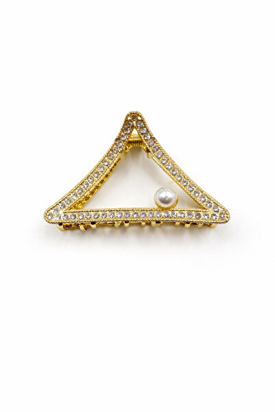 MD Moda Accessories مشبك شعر ذهبي اللون بتصميم مثلث مرصع باللؤلؤ - مشبك شعر أ...