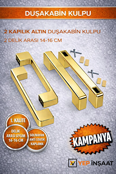 YEP Duşakabin Cam Kapı Kare Kulp 4 Adet Gold – 14-16 cm Delik Arası Uyumlu Çi...