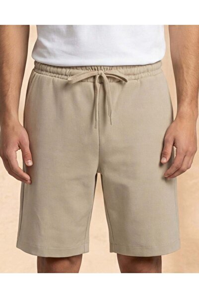 REDTAG Men Beige Interlock Lounge Shorts