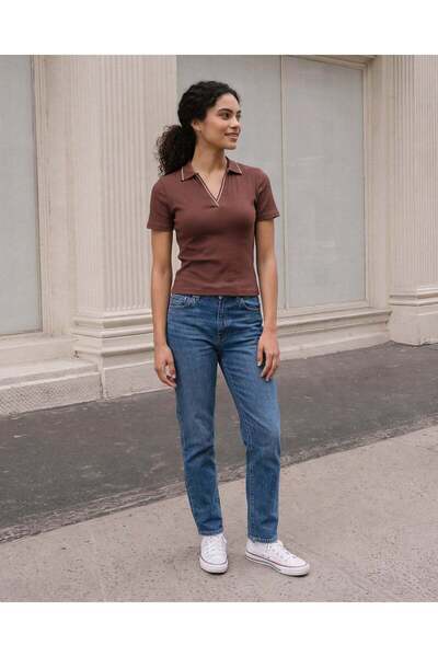 REDTAG Women Brown Polo Rib T-Shirt