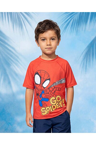 REDTAG Boys Red Spiderman Rashguard T-Shirt For Swimming