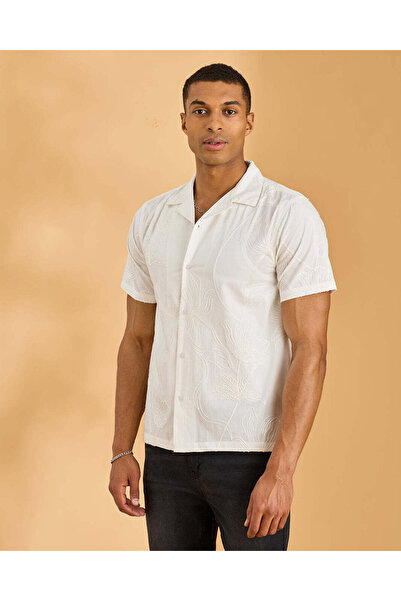 REDTAG Men White Allover Print Short Sleeve Shirt