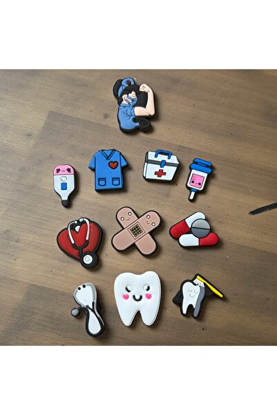 Buki'nin Atölyesi Terlik Süsü Sağlıkçı Set 11 Adet Karışık Sağlık Jibbitz