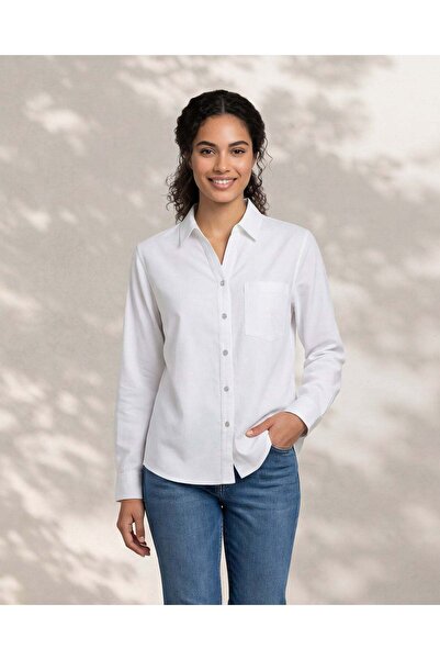 REDTAG Women White Plain Collared Long Sleeve Shirt