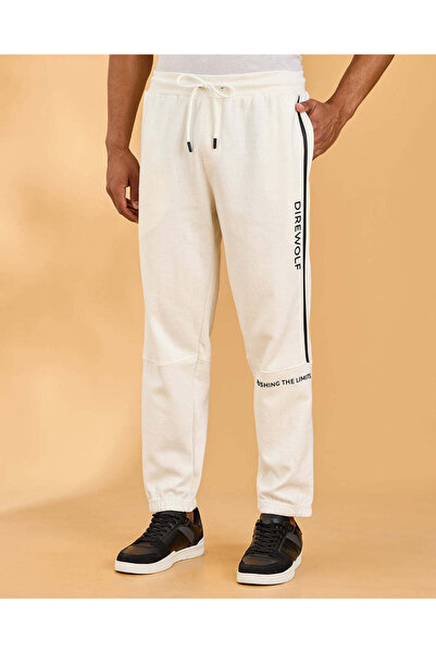 REDTAG Men Ivory Interlock Cut & Sew Track Pants