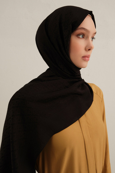 Armine Lyocell Shawl - Double a Logo Pattern - Aly5-01 - Black