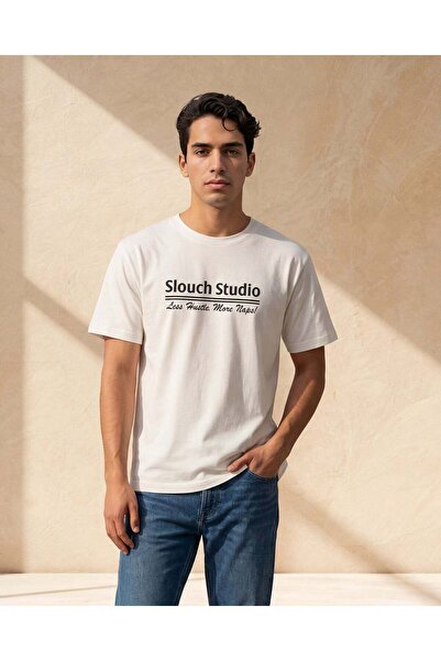 REDTAG تيشيرت رجالي بلون عاجي قماش إنترلوك