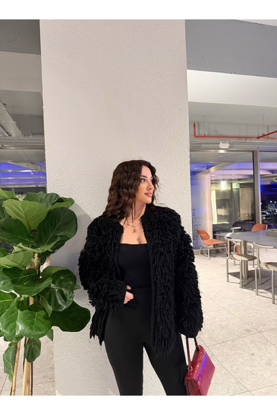 Neva Wear Women's Shaggy Tassel Knit Cardigan – Trendy Model with Fuzzy Texture