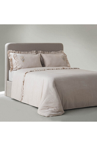 Ecocotton طقم غطاء لحاف زايرا بحجم كبير، 100% قطن عضوي ساتان، مطرز يدويًا بال...