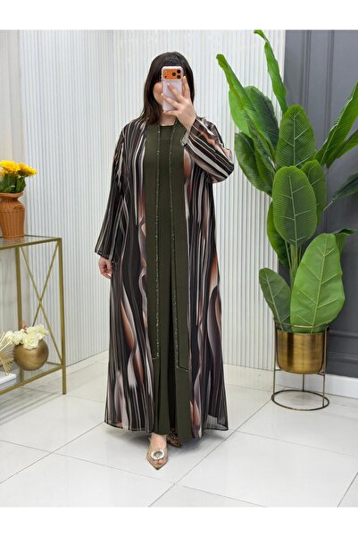 Modam Bella Plus Size Striped Patterned Stone Dress