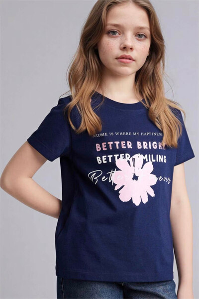 DeFacto Baskılı Lacivert Kız Çocuk T-Shirt G1764A8/NV248