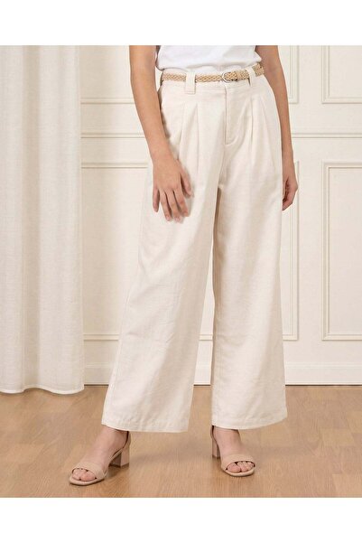 REDTAG Senior Girls Beige Wide Leg Woven Pants With Belt
