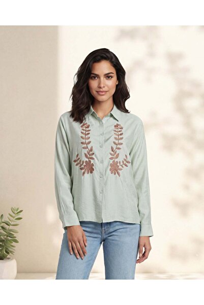 REDTAG Women Mint Embroidered Casual Blouse