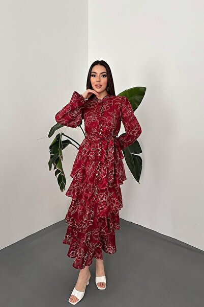 Lady Pixie Beige Tiered Dress with Ruffles and Stripes