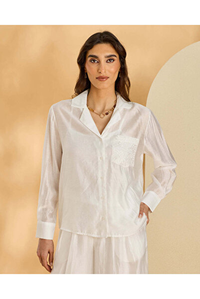 REDTAG Women White Collared Shirt Blouse